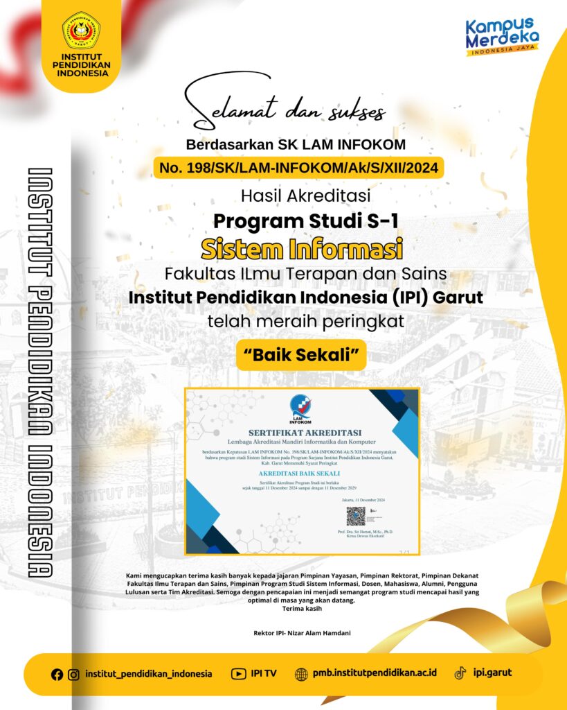 Prodi Sistem Informasi IPI Garut Raih Akreditasi “Baik Sekali” dari LAM INFOKOM