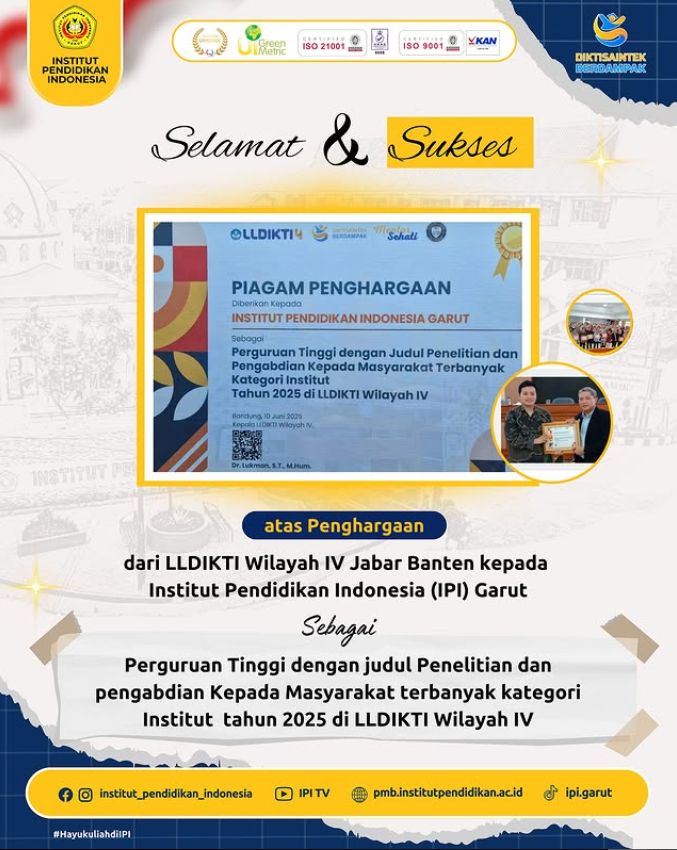 Sukses Membanggakan, IPI Garut Menjadi Pemenang LLDIKTI Wilayah IV dalam Kategori Penelitian dan Pengabdian