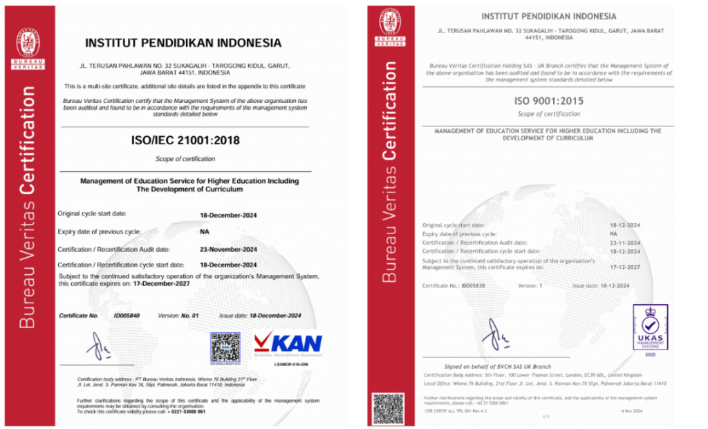 IPI Garut Raih Sertifikasi Internasional ISO 9001:2015 dan ISO 21001:2018: Menjamin Mutu Manajemen dan Layanan Pendidikan Berstandar Global